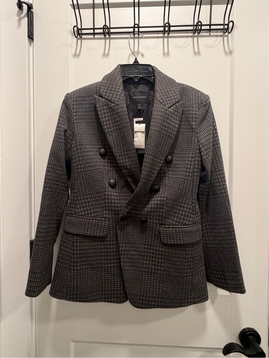 Banana Republic Jackets & Blazers - NWT Banana Republic Glen Plaid Double Breasted Blazer Gray Houndstooth Petite 2P